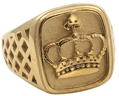 OAKKY Herren Damen Jahrgang König Krone Muster Ritter Ring Edelstahl Europäisch und Amerikanisch Stil Rock Punk Volles Gold Größe 62 (19.7)