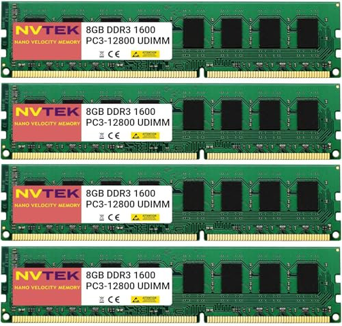 NVTEK 32GB (4x8GB) DDR3-1600 PC3-12800 Non-ECC UDIMM Desktop PC Memory Upgrade