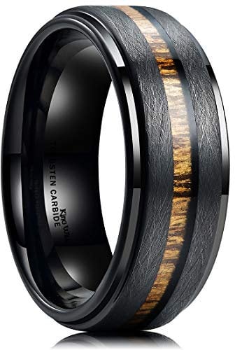 King Will Nature 8mm Black Tungsten Carbide Wedding Band Real Wood Inlay Matte Brushed Finish 9