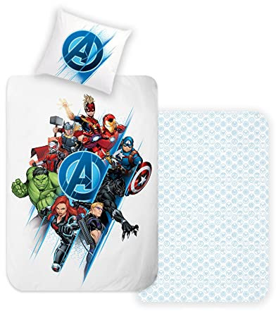 Disney Home Avengers Wendebettwäsche Set 140x200 - Kopfkissenbezug 65x65 - Super weiche Renforce 100% Baumwolle, 2-teilig Avenger Bettwäsche, Weich und angenehm auf der Haut