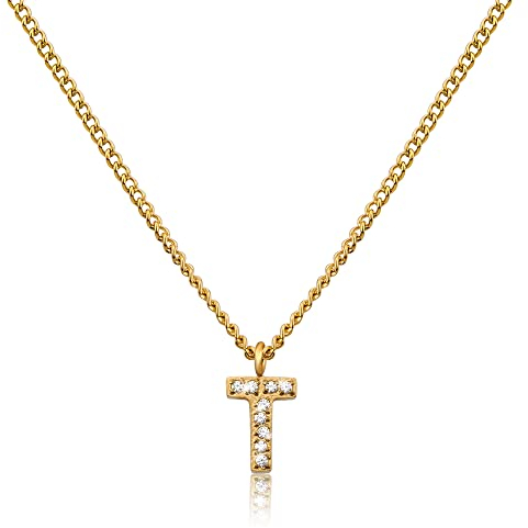 GD GOOD.designs Kette Buchstabe T Gold für Damen I 18K vergoldete Halskette mit Zirkonia Initialien I Goldene 316L Edelstahl Buchstabenkette (Buchstabe T) - Valentinstag-Geschenk für Sie und Ihn