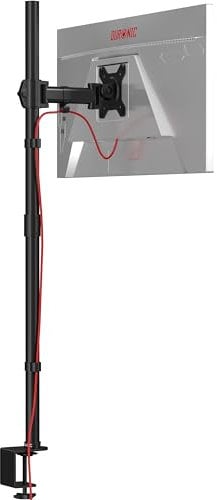 Duronic Single Monitor Stand DMT251X2 Monitor Arm Desk Mount for 13-32” PC Screens Adjustable Tilt Monitor Mount with 100cm Pole Gaming Monitor with VESA 75 100 Monitor Riser for Home Office Work Desk
