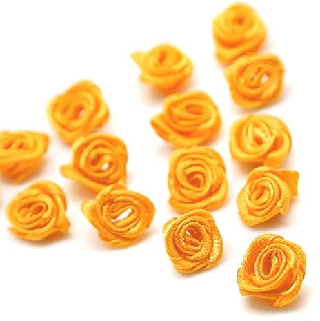 100 Stück Rosen 1.5cm kleine Kunstblumen Rosenköpfe Satinrosen Aufnäher Blumen Applikationen zum Basteln Patches Deko-Rosen Mini-Stoffrosen DIY Accessories Party Hause Hochzeit Dekoration,Orange