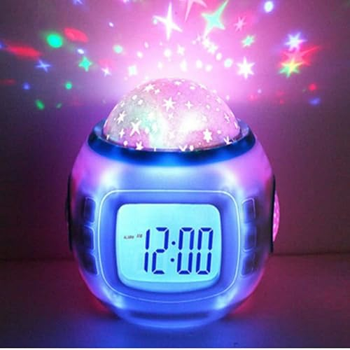 EHOTER 3 In1 LED Star Sky Projector Alarm Clock with Music Starry Night Light Projector Travel Clock Battery Powered Bedside Lamp Bedroom Home Decoration Desktop Ornament Gift