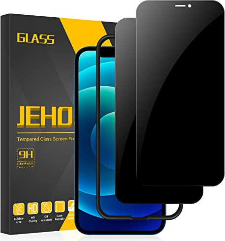 JEHOO [2 Pièces Verre Trempé Anti Espion pour iPhone 12/12 Pro 6.1 Pouce, [Confidentialité Protection][Dureté 9H][Antichoc Anti Rayure Vitre] Film de Protection Écran