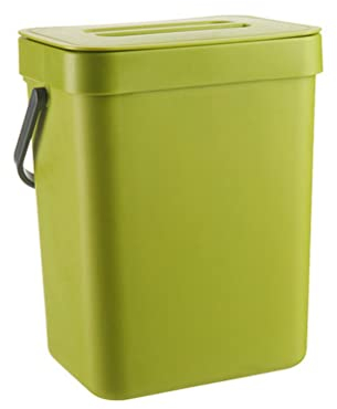 KENANLAN Small Kitchen Compost Bin 3L Rectangular Green with Lid Waste Bin Household Countertop Container Hanging Food Waste Box(a)