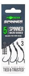 Korda Fertig gebundene Spinner-Haken-Abschnitte, 4 Mikro-Stacheln, vorgebundene Karpfenangeln, Spinner-, Krank- und Kurv-Schaft-Haken, einfach zu bedienende Karpfen-Rigs, beschichtetes Geflecht und