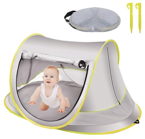 Tente Pop-Up de plage, pare-soleil portable, protection UV UPF 50, pour piscine avec moustiquaire, voyage (gris, Max)