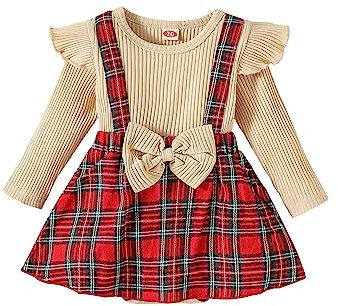 Haokaini Baby Girl Clothes Newborn Romper Dress Long Ruffle Sleeve Outfits Floral Suspender Skirt Overall Infant Jumpsuit Set