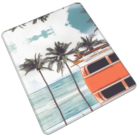 Premium-Mauspad mit buntem Bus-Palmen-Druck, rutschfestes Design, strapazierfähiger Stoff, grün und umweltfreundlich, perfekt für Büro, Spiele und Studium