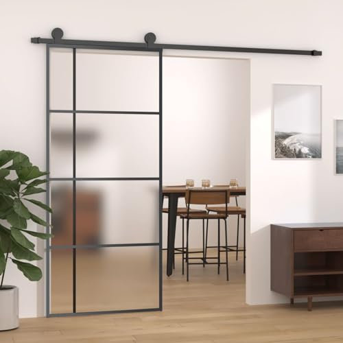 BAZZI Porta Scorrevole Interno Muro, Porte Interne, Esterna Con Vetro Smerigliato ESG, Alluminio 90x205 cm Nera
