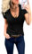 Fessceruna Camiseta de verano para mujer, cuello de pico, manga corta, informal, ajustada, básica, blusa, tops, sexy, negro, ropa elegante, Negro , S