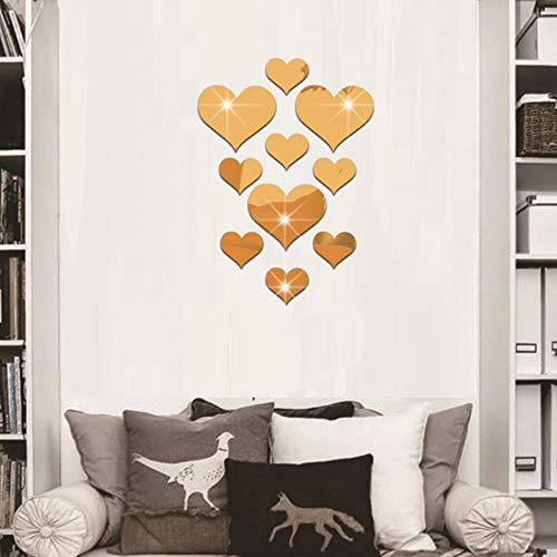 Deko Jugendzimmer Mädchen Decal Wandbild 10st 3D Aufkleber Acryl Love Einweg Herzwandaufkleber Home Deko Deko Bad Wanddeko Schlafzimmer Wandsticker Wohnzimmer (Gold, One Size)