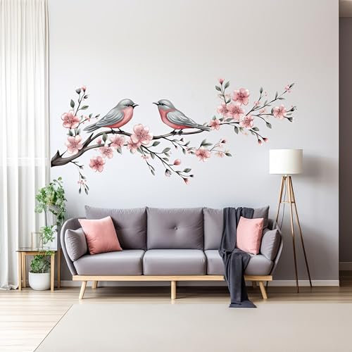 Eleganter Baum Zweig mit Vögeln Wandtattoo - Vinyl Eckaufkleber für Wohnzimmer 110x72 / Rechts