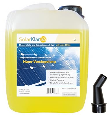 SolarKlar365 Photovoltaik- und Solaranlagen Reiniger | PV Anlage reinigen | Lotuseffekt langanhaltender Schutz, starke und materialschonende Reinigung 5 Liter