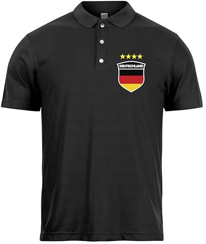 lepni.me Herren Deutschland Fußball-Poloshirt mit Namen und Nummer | Deutsche Flagge Abzeichen, Personalisiertes Trikot | Europameisterschaft 2024 (S Schwarz Ohne Druck)