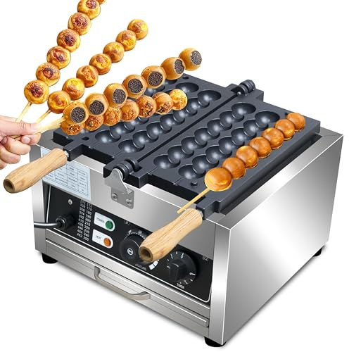 Commercial Waffle Skewer Maker1500W 3-Grid Nonstick Waffle Balls Maker Iron Ball Waffle Stainless Steel Belgium Waffle Ball Stick Maker for Restaurant, Snack Bar, Street Stall