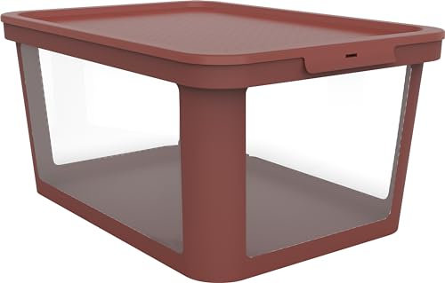 Rotho Albris Aufbewahrungsbox 45l mit Deckel, Kunststoff (PP recycelt), rot/transparent, 45l (57.0 x 39.2 x 27.0 cm)