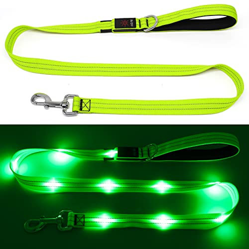 KOSKILL 1,2 m LED Hundeleine, USB wiederaufladbare Beleuchtete Hundeleine Sicherheits für nächtliche Spaziergänge, reflektierende Nylonleinen mit gepolstertem Griff für mittelgroße und große Haustiere
