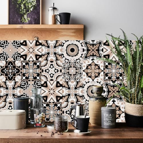 HORIWE Vintage Fliesenaufkleber Wandfliese Aufkleber 24 Stück Selbstklebende Tapete Fliesensticker Fliesen Wasserdicht Wandaufkleber für Küche,Bäder,Schrank,Möbel,Tisch
