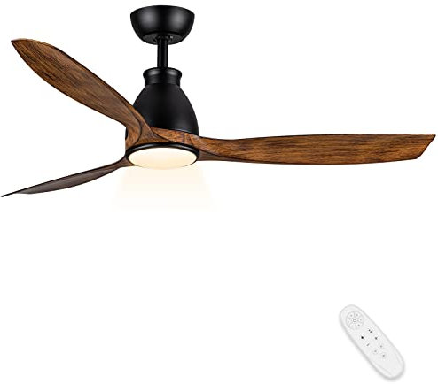 Newday 52 Inch Wood Ceiling Fan with Light and Remote Control, Quiet DC Motor Ceiling Lamp with Fan Reversible, Ceiling Fan Light Led Dimmable with 3 Timer for Bedroom, Living Room