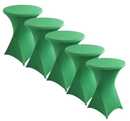 iEventStar Stretch Stehtisch Hussen Spandex Stehtischhussen Bartische Hochzeit Erstärkung im Fußbereich Rund Tischdecke für Bistrotisch Cocktail-Party (Grün, 5er Set - Ø 80-85 cm)
