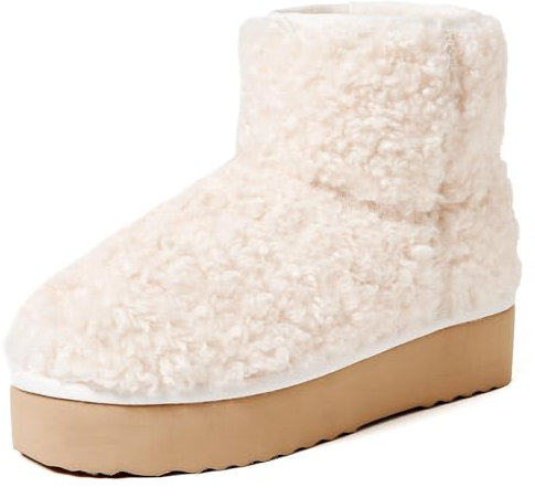 Shenduo Donna Stivali Peluche Pelosi Plateau Caviglia, Stivaletti Invernali e Caldi D9358 Bianco 40EU