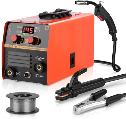 Saldatrice MIG 3 in 1, Vothen Saldatrice a Filo Continuo 20-200A, MMA LIFT TIG Saldatore 220V con 0,5 kg di filo animato per principianti e saldatori professionisti