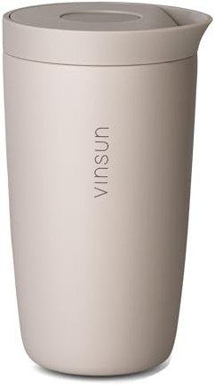 Vinsun Thermobecher Kaffee to go 350ml - auslaufsicher, doppelwandig isoliert, Edelstahl - Heiß & Kaltgetränke - Kaffeebecher mit Quick Press Verschluss für Auto, Uni