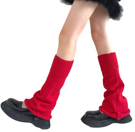 AWOCAN Women Leg Warmers Knitted Leg warmers Gyaru Gothic Punk Knee High Stock Sports Yoga Thermal Legwarmers Boots Cuff Warmer (red, L)