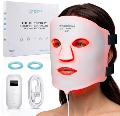Nourished Bodynskin 7 Colors LED Face Mask with Near-Infrared - Blue, Red Light Therapy for Face - 456 LEDs - Skincare Tool for Wrinkles, Anti-Aging