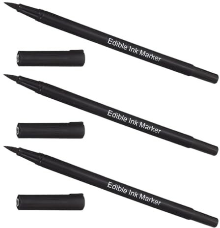 OFFSCH Lot De 3 Stylos Alimentaires Noirs Double Pointe 0,7 Mm en Pigment Comestible pour Décoration Gâteau, Fondant, Biscuits Et Chocolat, Ustensiles Pâtisserie Créative