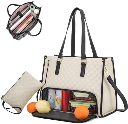 2 in 1 Tote Bag Lunch Bag Combo,Lunch Tote Bags for Women,Work Bag with Lunch Compartment,Handbag with Lunch Compartment,Laptop Lunch Bag Combo, Bag Handbag for Business, Office