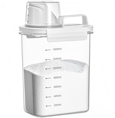 FORYNXHWIN Dispensador de detergente hermético de 1800 ml con vaso medidor, caja de almacenamiento de detergente en polvo, caja de almacenamiento para detergente en polvo