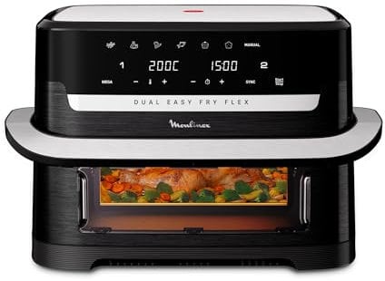 Moulinex Easy Fry Dual Flex, air fryer, Grand tiroir de 9L, Double zone, Séparateur amovible, jusqu'à 8personnes, 7programmes intuitifs, EZ9228F0, noire, Noir