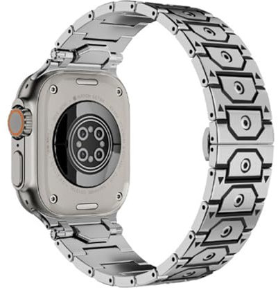 DASEB Correas de reloj Titan de acero inoxidable y acero para Apple Watch Band Ultra 2 49mm 46mm 45mm 44mm Series 10 9 8 7 6 5 4 3 2 1 SE con conector de metal(Hexagon silver black,45mm)