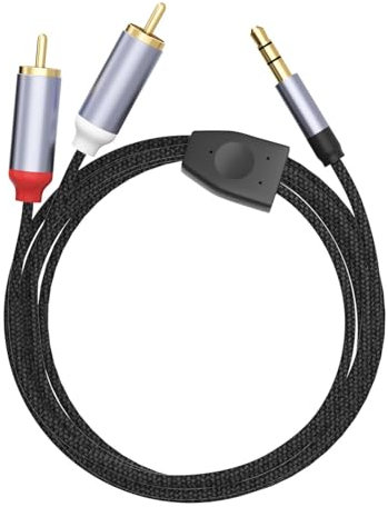 Cavo RCA a Jack 3,5mm, Cavo Audio 3,5mm a 2 RCA, Adattatore 2 RCA Maschio a Jack Aux Maschio, Hi-Fi Stereo con Contatti Placcati Oro, Custodia Metallo, per TV Home Theater PC Smartphone Lettori MP3 2M