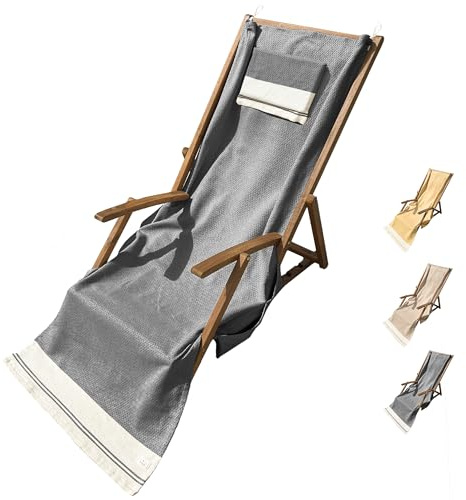 SIEGENTHAL® Strandliegentuch mit Kissen, Befestigungsschlaufen und praktischen Seitentaschen – Hamamtuch mit Beutel – Leichtes Strandtuch, Badetuch, Picknickdecke – 70 x 185cm – Schwarz