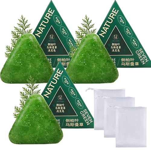 Shampoing solide Nature Triangle à l’herbe pour le contrôle du sébum L’élimination des pellicules renforce les cheveux et réduit les frisottis pour les femmes et les hommes (3Pièce)