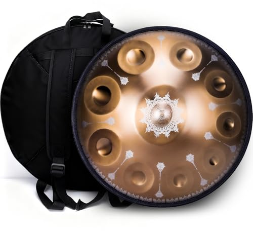 SINGOFIRE Premium Handpan Drum, Print Handpan Drums for Adults, 22 Inch 432Hz 10 Notes D Minor Kurd Handpan, Celestial Bloom Collection - Golden Radiance