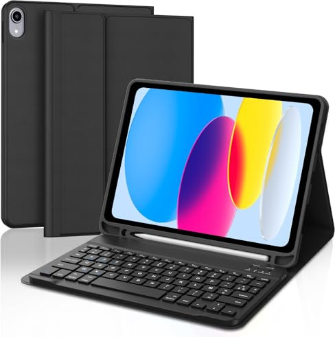 Coque Clavier pour iPad A16 11 eme Generation 2025/10 eme Generation 10.9 Pouces 2022, AZERTY Français Clavier Bluetooth Magnétique Détachable avec Porte Crayon pour iPad A16 11/10ème Génération, Noir