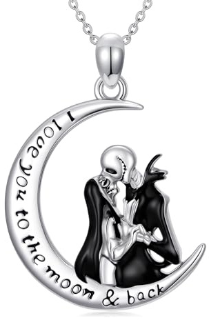 TOUPOP Nightmare-Halskette, 925er-Sterlingsilber, Jack und Sally Jack Skellington, Schmuck, Albtraum-Geschenke, Totenkopf-Anhänger, Geschenke für Frauen, Ehefrau, Tochter, Mädchen, Weihnachten