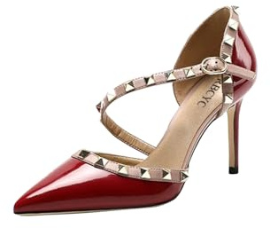 RBCYC Damen Pumps mit Nieten Knöchelriemen Sandalen Slip On D’Orsay Geschlossene Spitze Zehe Schuhe Stiletto Pfennigabsätze Hochzeiten Konzerte