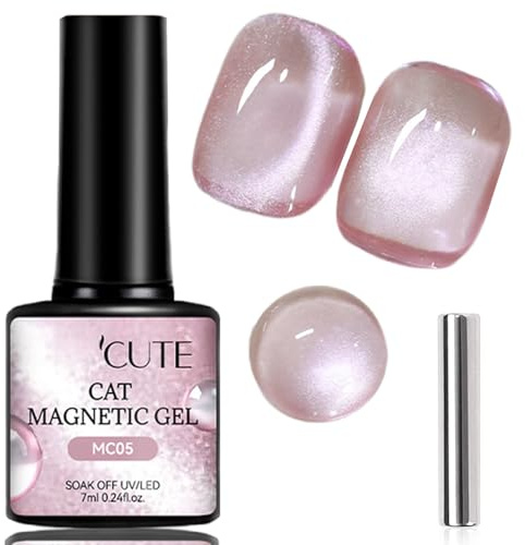 UV Nagellack Gel Cat Eye - Magnetisch Nail Polish Pink Glitzer, Holographisch uv gel Shimmer für UV/LED lampe, mit Magnetic Stick - Langanhaltender Shining 3D Katzenauge Effekt für Maniküre Art, 7ML