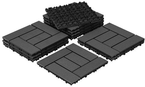 Vkechh WPC Terrassenfliesen, Klickfliesen Terrasse und Balkonfliesen in 30x30 cm Grau. Terrassendielen-Optik mit Drainage, 22 Stück (2 m²) als langlebiger Bodenbelag.