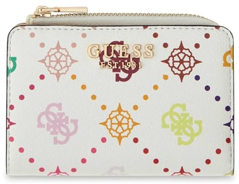 GUESS Geldbörse Emelie Logo SLG Zip Around Card Case Bone Logo Mehrfarbig