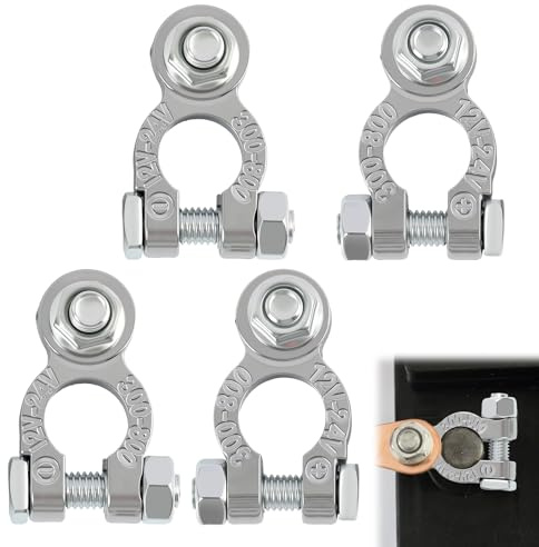Dbaemu 4 Pcs Battery Terminals, Car Battery Terminal Connectors Clamps 12V/24V Positive Negative Universal Heavy Duty Stud Type Aluminium Alloy for Marine, Motorcycles, Cars, RVs, Boats, Ships