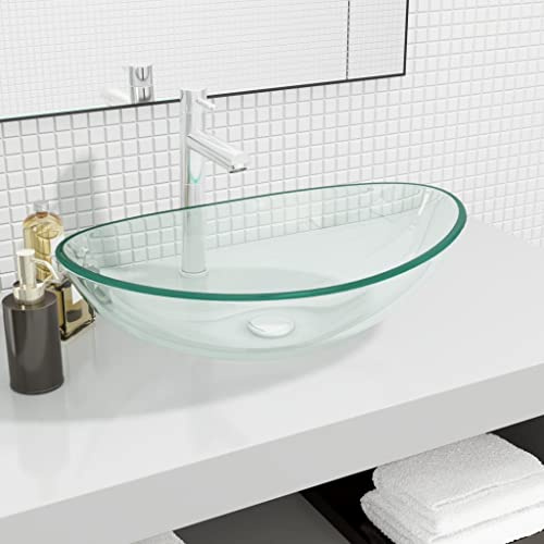Generico Lavandino in Vetro Temperato 54,5x35x15,5 cm Trasparente,Lavandini Bagno