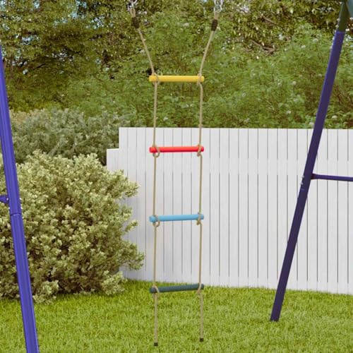 Ordellia Strickleiter für Kinder mit 4 Sprossen, Mehrfarbig aus PE, 161,5 cm lang, bis 50 kg, für spielturm zubehör, schaukel, kletterseil, kletterwand, garten und spielplatz montage