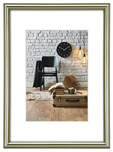 Hama Bilderrahmen Sevilla (30 x 40 cm, mit Passepartout 20 x 27 cm, hochwertiges Glas, Kunststoff Rahmen, zum Aufhängen) grau